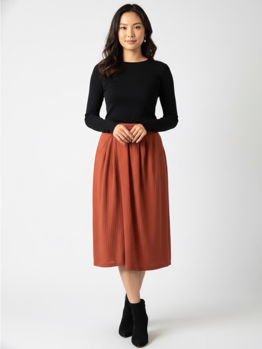 MM Lafleur Rust Pleated Midi Skirt